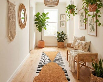 Handmade Moroccan Orange Wool Runner – Beni Mrirt Tribal Design Carpet