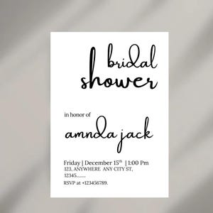 Bridal Shower Invitation, Editable Bridal Shower, Modern Bridal Shower Invite, Black and White Bridal Shower, Boho, Minimalist