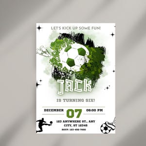 Fußball Geburtstagsfeier Digitale Einladungen Vorlage, druckbare digitale Jungen druckbare Partykarte, bearbeitbare Canva Vorlage