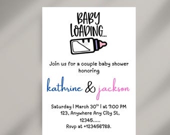 Poppin Baby Bottles Couples Baby Shower Invitation, Gender Neutral Elegant Baby Bottle Themed Printable Invite Template