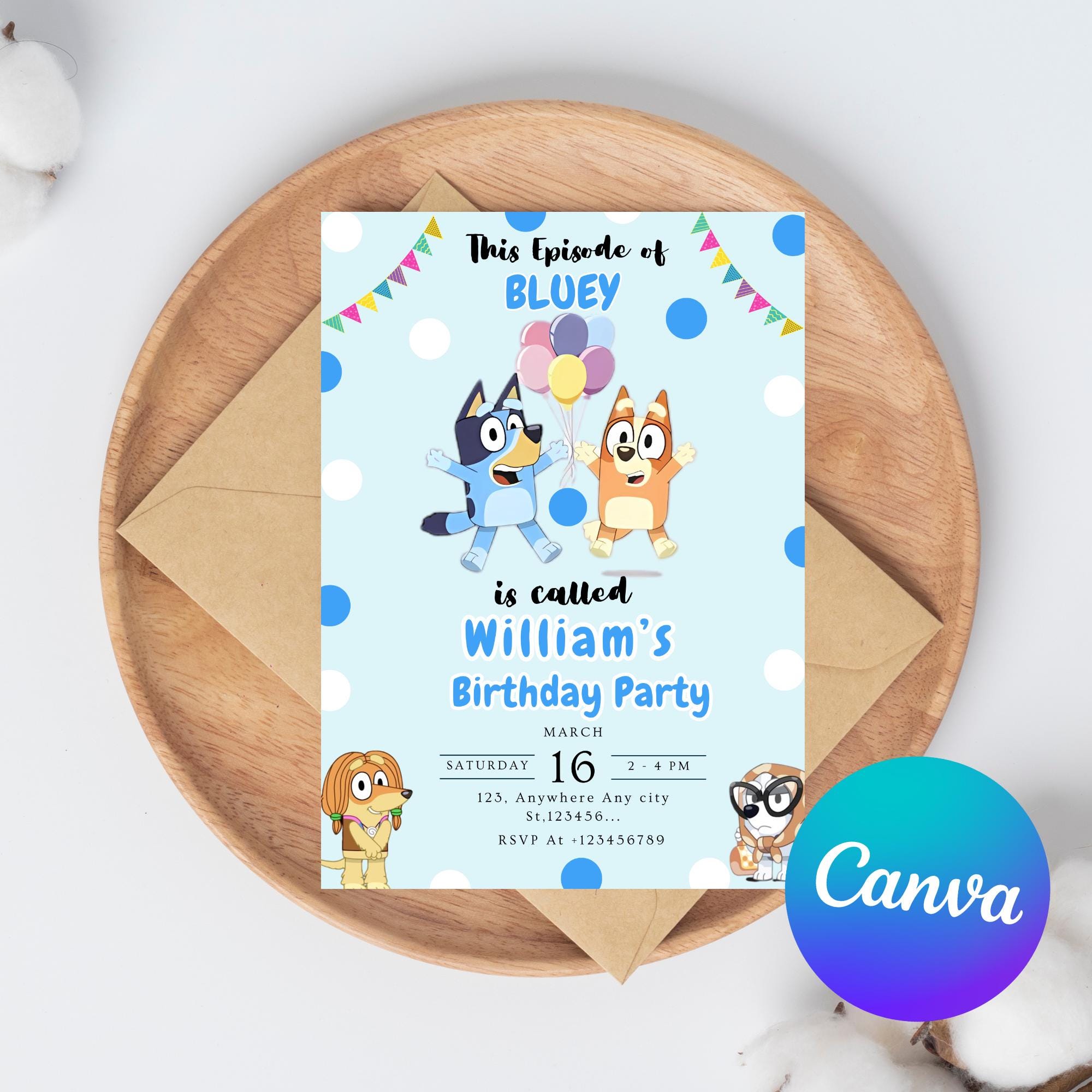 Editable Bluey Birthday Template