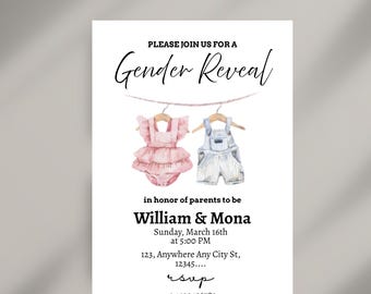 Baby Clothes Gender Reveal Invitation Clothesline Gender Reveal Invitation Boho Gender Reveal Invitation Baby Clothes Invite Canva