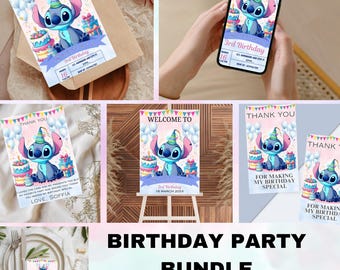 Stitch Birthday Invitation Bundle Stitch Girls Birthday Invitation Stitch Birthday Party Stitch Evite, Package Pack Set Invite 4, 5 6 7 Bdy
