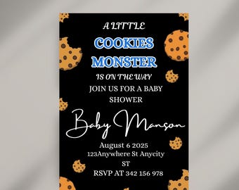 One Sweet Cookie Birthday Invite, Editable First Birthday Invitation, Blue Boy 1st Birthday, Canva Editable, Digital Download