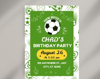 Editable Soccer Birthday Invitation Digital, Soccer Party Invite, Football Birthday Evite, Editable Canva Template, Let's Kick Up Some Fun