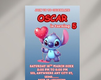 Stitch Birthday Invitation Editable Template, Canva Editable Birthday Invitation, Stitch Birthday Party Invitation, Invite Canva Template