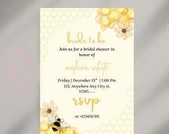 Bride to Bee Bridal Shower Invitation, Editable Honey Bee Rustic Bee Bridal Shower Invite, Bee Printable Template, Instant Download