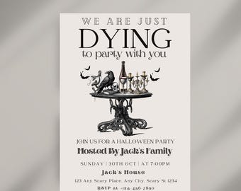 Vintage Halloween Invitation Template, Halloween Digital Invite, Printable Halloween Party Invitation for Adults, Editable Canva Template