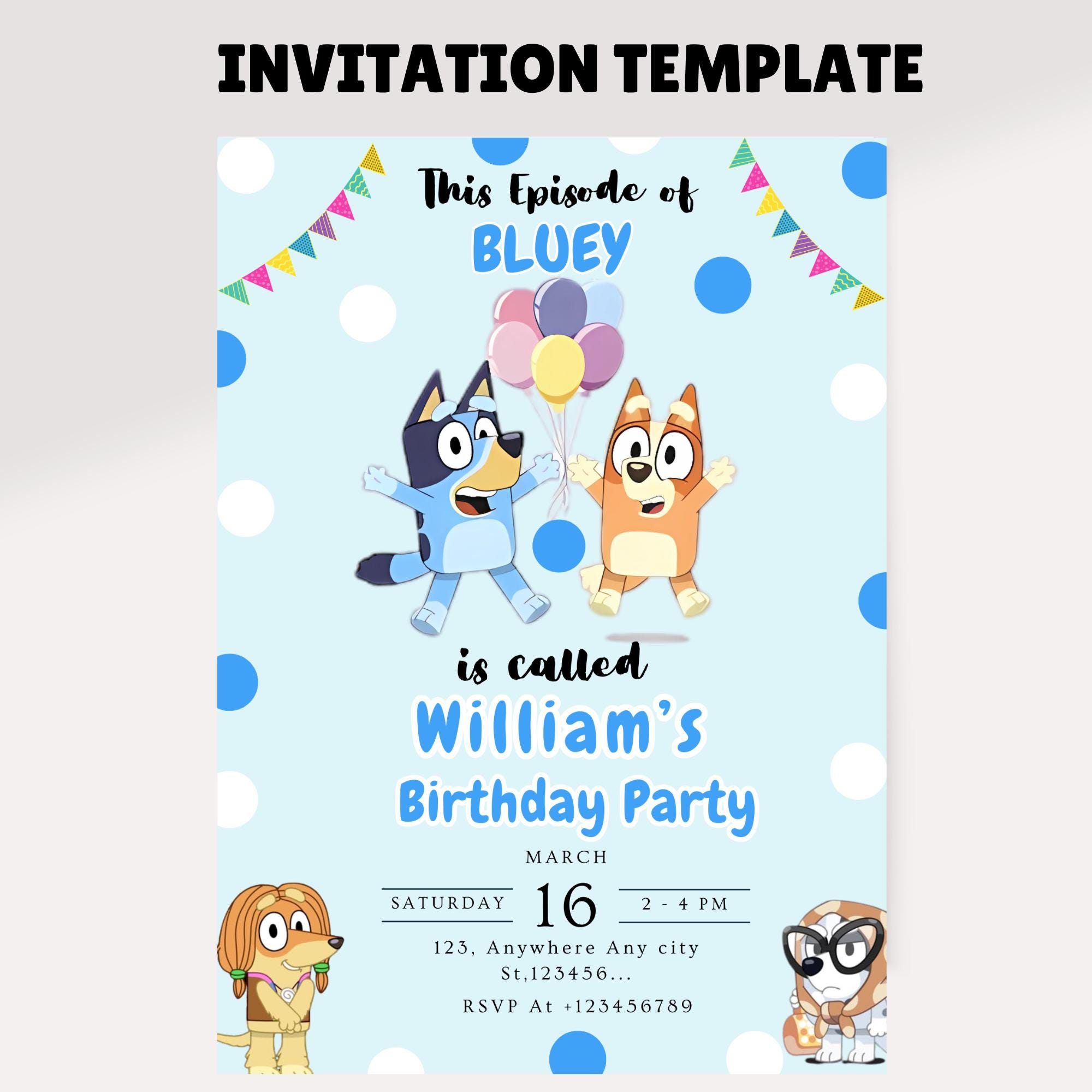Editable Bluey Birthday Template