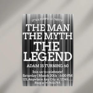 Editable The Man The Myth The Legend Birthday Invitation Man Men Adult Birthday Invite Rustic Digital Download Evite Template Printable