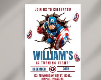 Printable Boy Birthday Invite, super hero Editable party Invitation, spiderman, hulk, captain america Invite template, avengers invitation