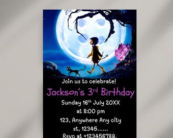 Coraline Birthday Invitation, Personalized, Canva, Card Invitation, Canva Template, Digital Download, Coraline Jones, Celebration card