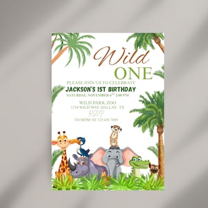 Editable Wild One Boy Birthday Invitation Safari Animal Birthday Invitation 1st Birthday Invite with Photo Boho First Birthday Jungle 1st