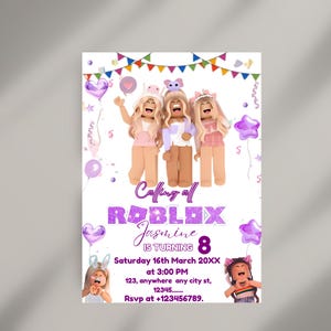 Pink Roblox Birthday Invitation, Gırls Roblox Party Themed Invite, Digital Roblox Invitation, Gamer Girl Evite, Easy To Edit Canva