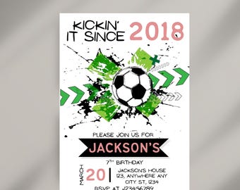 Editable Soccer Birthday Invitation Digital, Soccer Party Invite, Football Birthday Evite, Editable Canva Template, Let's Kick Up Some Fun