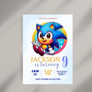 Editable Sonic Invite Template, Printable Birthday Invitation, Digital Birthday Invitation, Editable Digital Invitation, Kids Birthday Party
