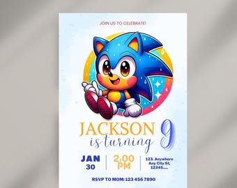 Editable Sonic Invite Template, Printable Birthday Invitation, Digital Birthday Invitation, Editable Digital Invitation, Kids Birthday Party
