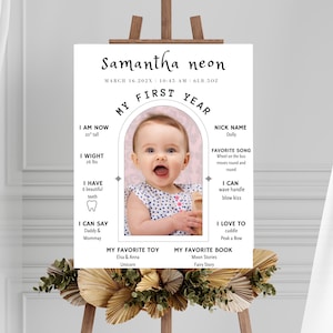 Editable Photo First Birthday Milestone Board Template, Milestone Board, Baby Milestone Board, Modern Milestone Poster Arch Simple