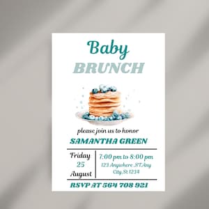 Editable Blueberry Baby Brunch Baby Shower Invitation, Blueberry Pancake Baby Shower Invite, Blueberry Baby Shower Brunch,