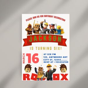 Editable Roblox Invitation, Roblox Invite, Game Party, Roblox Boys Birthday Invitation Template, Game Birthday, Kids Roblox,Canva download
