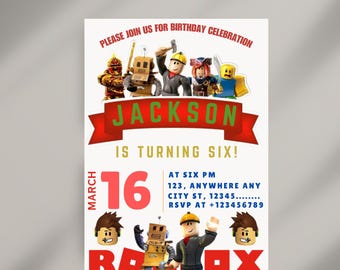 Bearbeitbare Roblox-Einladung, Roblox einladen, Spielparty, Roblox Boys-Geburtstags-Einladungsvorlage, Spiel-Geburtstag, Kinder Roblox, Canva Download