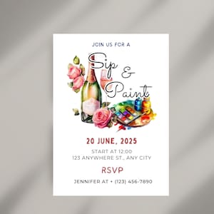 Faire-part pour une fête de gorgée et de peinture, invitation à une fête de peinture et de gorgée modifiable, invitation d'anniversaire de vin et de peinture, invitation numérique de gorgée et de peinture, téléchargement immédiat