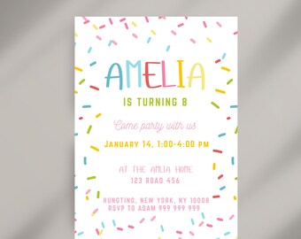 Editable Confetti Birthday Invitation, Colorful invite, Simple Birthday Invitations, Printable Template, Any Age Birthday, Instant Download