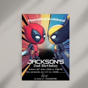 Editable Deadpool and Wolverine Birthday Invitation, Wolverine Deadpool Superheroes Party, printable Invitation Template