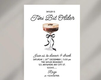 Tini Bit Older Birthday Invite, Espresso Martini Themed Birthday Invitation Template, Classy Cocktail Party Invite, Editable in Canva
