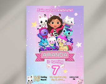 Editable Gabbys Dollhouse Birthday Invitation Template, Printable Birthday Party Invitations, Digital Bday Party Invite, Invite Bday Card