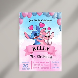 Printable Stitch Birthday Party Invitation Template, Cartoon Birthday Invitation, Stitch Birthday pool Party Invitation, Stitch Bday Digital