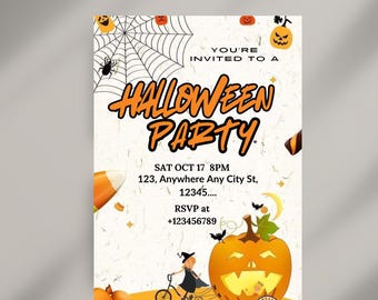 Invitación editable para fiesta de Halloween / Tema de calabaza espeluznante / Invitación de cumpleaños de Halloween / Versión para teléfono incluida / Plantilla Canva