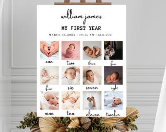 Editable First Birthday Photo Sign Template, 1st Birthday Photo Poster, Baby's First Year Poster Printable, Modern Birthday Instant