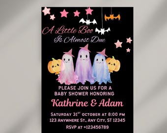 A Little Boo is bijna te wijten Babyshoweruitnodiging, bewerkbare Halloween-sjabloon, schattige Ghost digitale download, Little Boo-uitnodiging, afdrukbaar