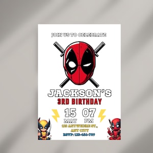 Deadpool Birthday Invitation, Deadpool Invite , Printable Invitation Template, Instant Download, Self editable Deadpool Invite for Kids