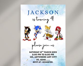 Bearbeitbar Sonic Geburtstagseinladung FREE Sonic Danke Tags & Aquarell Sonic Geburtstagseinladung Black Shadow, Schwänze, Knuckles