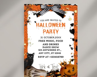 Invitación editable para fiesta de Halloween / Tema de calabaza espeluznante / Invitación de cumpleaños de Halloween / Versión para teléfono incluida / Plantilla Canva