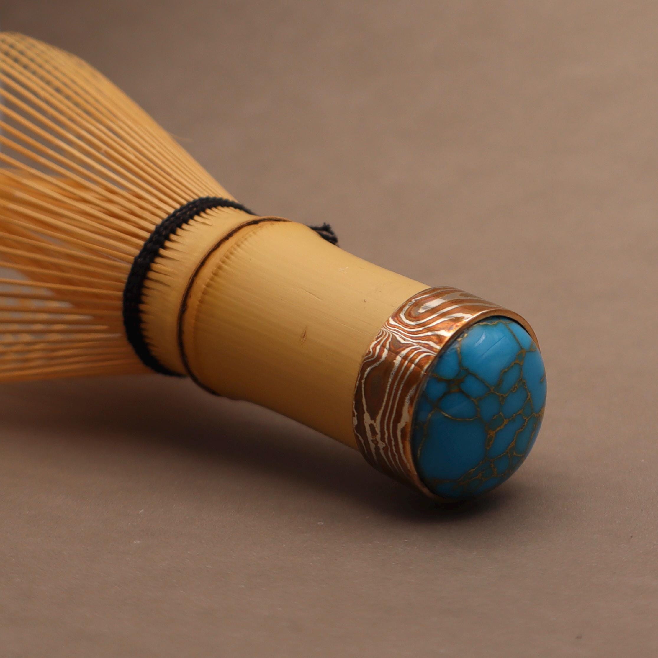 Matcha Whisk - Mokume Gane Shin Chasen in Turquoise