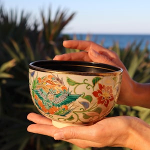Japanese Kyoyaki Dragon & Phoenix Chawan with Signed Box | Matcha Tea Ceremony Bowl