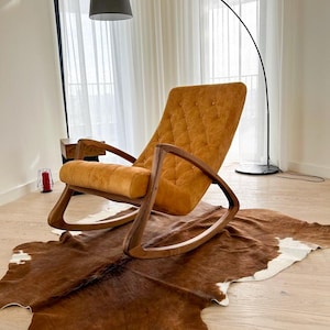 Millie Rocking Chair – Handmade Solid Oak Armchair with Velvet Upholstery | Custom Wooden Nursery or Reading Chair