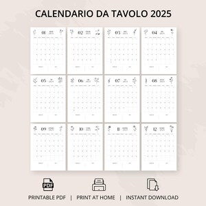 Calendario da tavolo minimal 2025 - stampabile con fiori - calendario in PDF