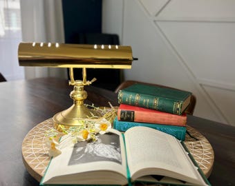 Vintage Brass Banker's Lamp • Adjustable Mid Century Modern Desk Light