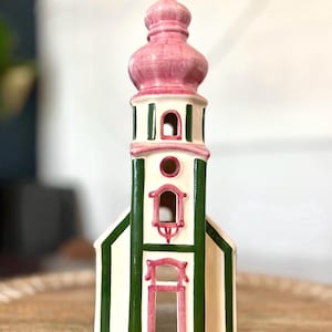 Original 1993 Ursula Leyk Pink & Green Baroque Church • Vintage Lichthaus