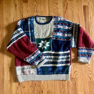 Vintage G.H. Bass Co. 100% Wool Patchwork Sweater • XL • Oversized Unisex