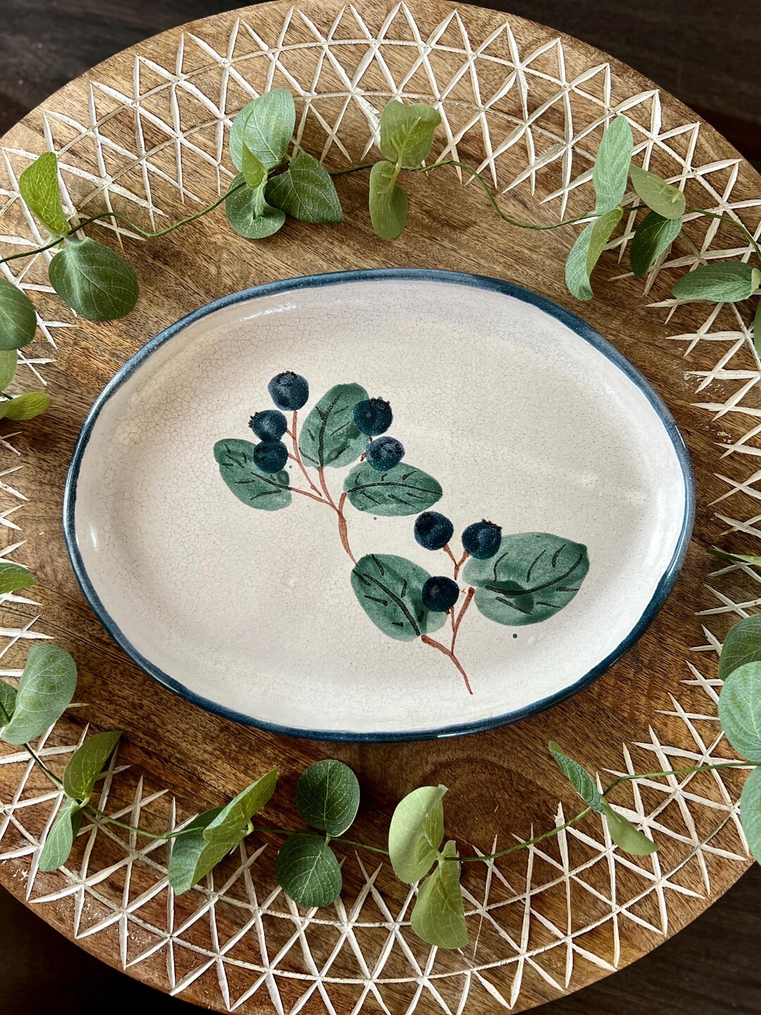 Vintage Blueberry Stoneware Oval Platter • Farmhouse Serving Plate • 11 ...