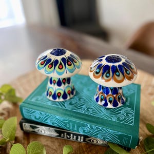 Handmade Guatemalan Mushroom Pottery Salt & Pepper Shakers • Unique Mismatched Pair • Palopó Ceramic