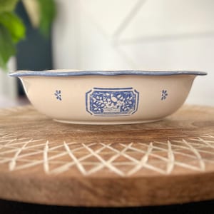 Vintage Pfaltzgraff Blue Maison Oval Bowl • 11” Vegetable Serving Dish • Cobalt Floral • Scalloped Edge