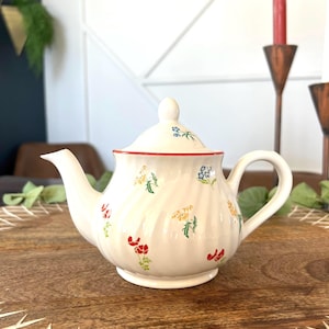 Adorable Red, Blue, and Yellow Flowered Vintage Arthur Wood Teapot