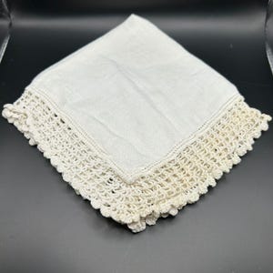 Vintage White Linen Handkerchief with Crocheted Lace Trim  12&quot; x 12&quot;