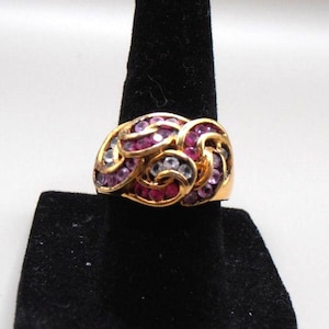 Technibond Gold Plated 925 Ring Size 6 Ruby Topaz Sapphire Swirl Design